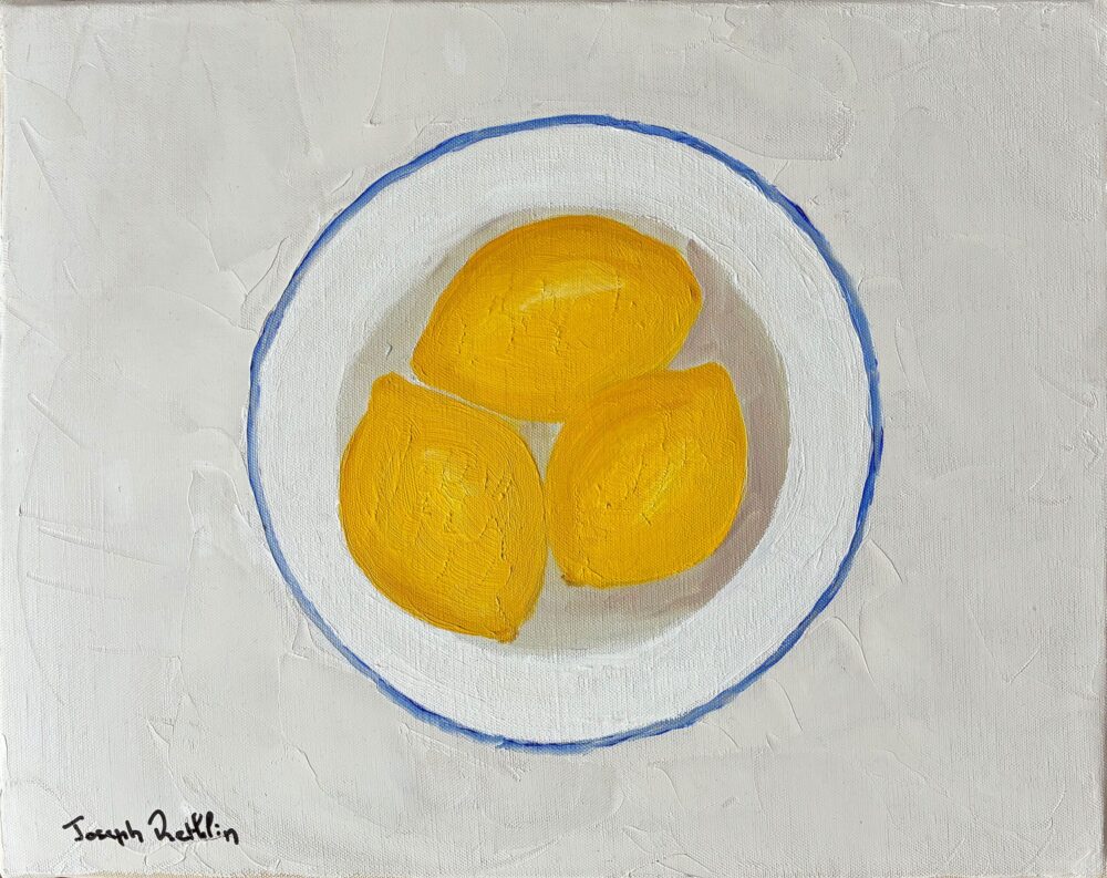 une assiette de Nouveau site en ligne et blog de Joseph Rethlin peintre contemporain Français de natures mortes, citrons, poissons.