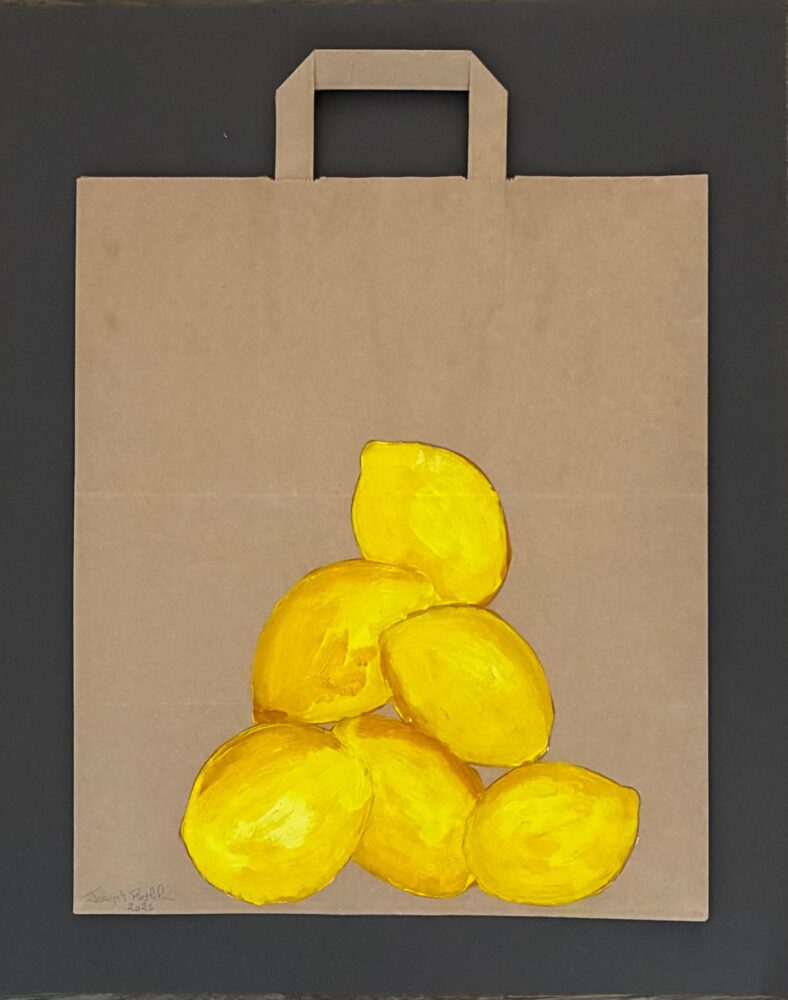 quand l’ordinaire devient peinture;  sac kraft et citrons