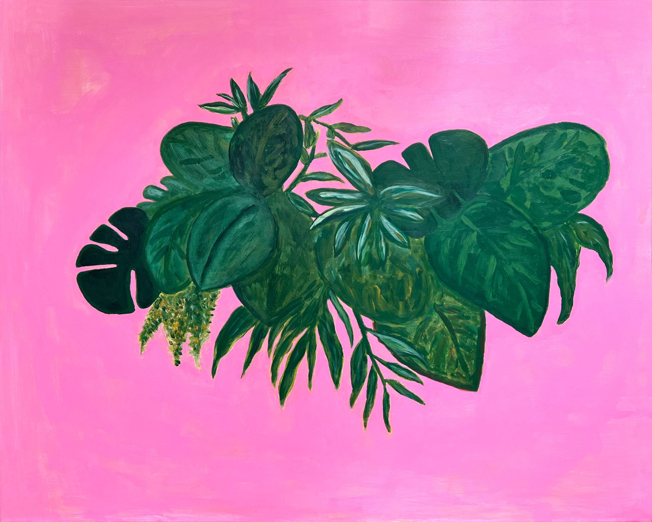 Jungle tropicale sur fond rosesur toile