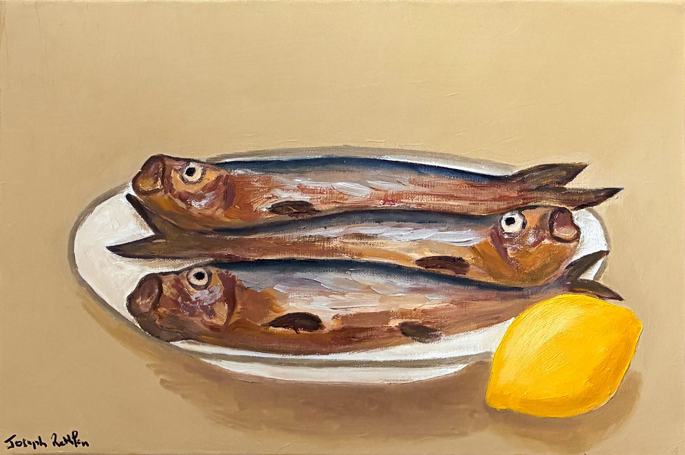 nature morte contemporaine avec harengs et citron